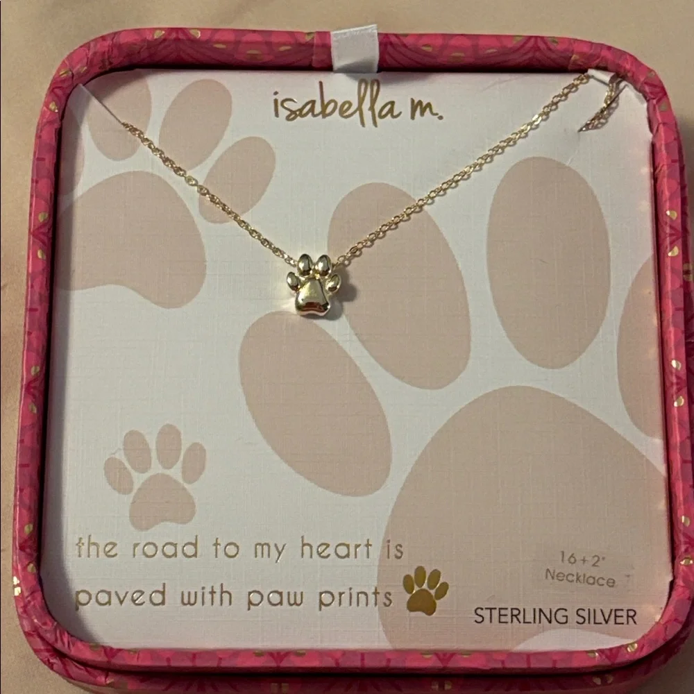 NIB Isabella M. gold tone Sterling Silver Paw Print Necklace - 16”